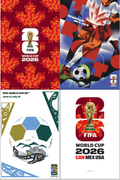 Promotional posters for the 2026 FIFA World Cup featuring different designs and colors.

